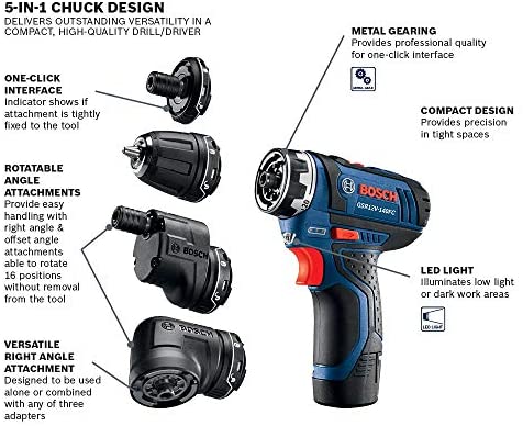 Bosch GSR12V-140FCB22 Cordless Electric Screwdriver 12V Kit - 5-In-1 Multi-Head Power Drill Set