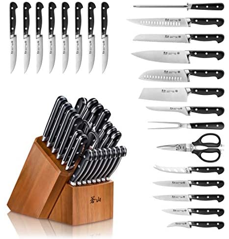 Cangshan V2 Series 1024128 German Steel Forged 23-Piece Knife Block Set, Acacia