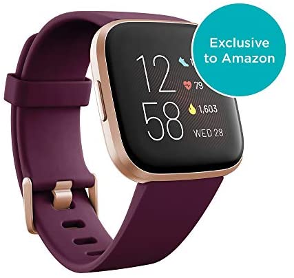 Fitbit Versa 2 Health & Fitness Smartwatch with Heart Rate, Music, Alexa Built-in, Sleep & Swim Tracking, Bordeaux/Copper Rose, One Size (S & L Bands Included)