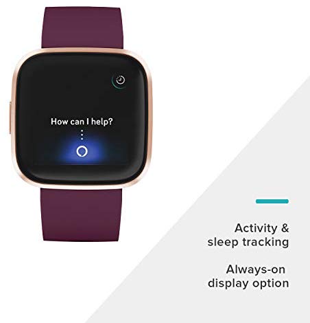 Fitbit Versa 2 Health & Fitness Smartwatch with Heart Rate, Music, Alexa Built-in, Sleep & Swim Tracking, Bordeaux/Copper Rose, One Size (S & L Bands Included)