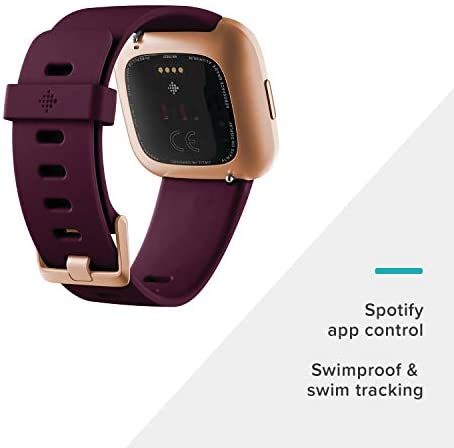 Fitbit Versa 2 Health & Fitness Smartwatch with Heart Rate, Music, Alexa Built-in, Sleep & Swim Tracking, Bordeaux/Copper Rose, One Size (S & L Bands Included)