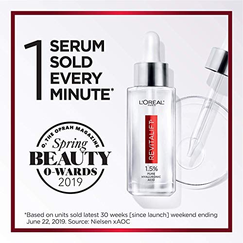 Hyaluronic Acid Serum for Skin, L'Oreal Paris Skincare Revitalift Derm Intensives 1.5% Pure Hyaluronic Acid Face Serum, Hydrates, Moisturizes, Plumps Skin, Reduces Wrinkles, Anti Aging Serum, 1.7 Oz