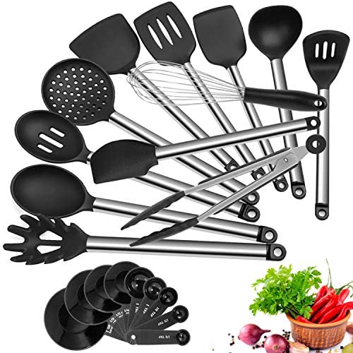 Kitchen Utensil Set, 21 Piece AILUKI Cook Utensil Set Silicone Cooking Utensil Set Stainless Steel Utensils Cookware Set, Great Kitchen Tools for Gift