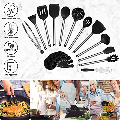 Kitchen Utensil Set, 21 Piece AILUKI Cook Utensil Set Silicone Cooking Utensil Set Stainless Steel Utensils Cookware Set, Great Kitchen Tools for Gift