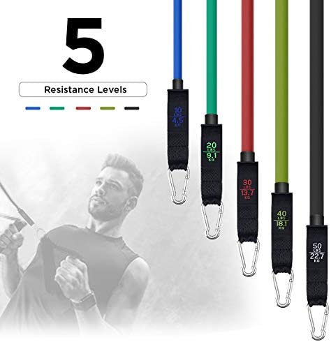 Letsfit Resistance Bands Set, Exercise Bands with Handles, Training Tubes with Door Anchor & Ankle Straps for Resistance Training, Physical Therapy, Home Workout, Yoga, Pilates Stackable up to 150 lb