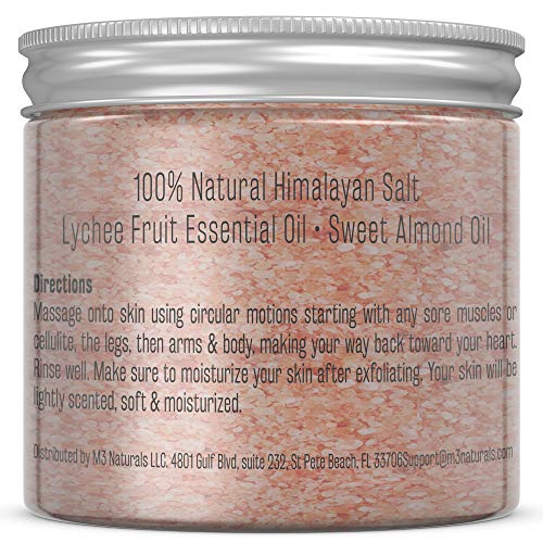 M3 Naturals Himalayan Salt Scrub Infused with Collagen and Stem Cell All Natural Exfoliating Body and Face for Acne Cellulite Dead Skin Scars Wrinkles Cleansing Exfoliator 12 oz