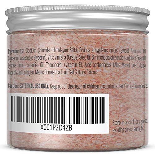 M3 Naturals Himalayan Salt Scrub Infused with Collagen and Stem Cell All Natural Exfoliating Body and Face for Acne Cellulite Dead Skin Scars Wrinkles Cleansing Exfoliator 12 oz