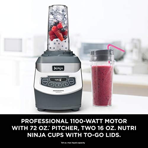 Ninja Professional Countertop Blender with 1100-Watt Base, 72oz Total Crushing Pitcher and (2) 16oz Cups for Frozen Drinks and Smoothies (BL660)