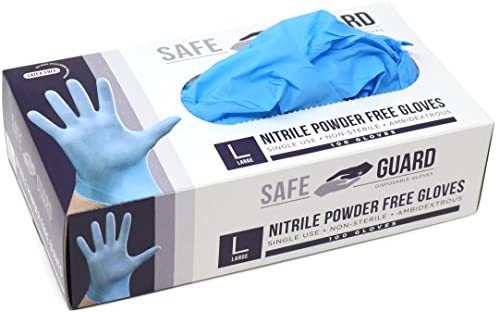 Mambolin Safeguard Nitrile Disposable Gloves, Powder Free, Food Grade Gloves, Latex Free, 100 Pc. Dispenser Pack, Large Size, Blue