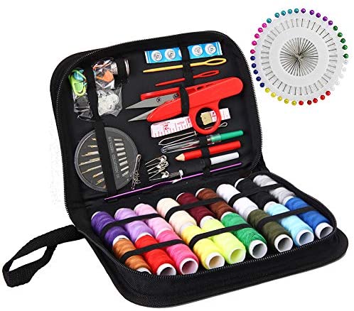 Sewing KIT, XL Sewing Supplies for DIY, Beginners, Adult, Kids, Summer Campers, Travel and Home,Sewing Set with Scissors, Thimble, Thread, Needles, Tape Measure, Carrying Case and Accessories