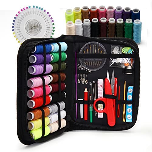 Sewing KIT, XL Sewing Supplies for DIY, Beginners, Adult, Kids, Summer Campers, Travel and Home,Sewing Set with Scissors, Thimble, Thread, Needles, Tape Measure, Carrying Case and Accessories