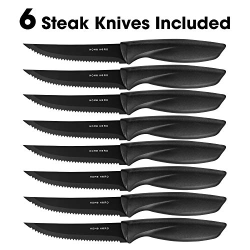 Stainless Steel Knife Set with Block - 13 Kitchen Knives Set Chef Knife Set with Knife Sharpener, 6 Steak Knives, Bonus Peeler Scissors Cheese Pizza Knife and Acrylic Stand by Home Hero