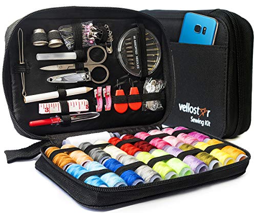 Vellostar Sewing KIT Premium Repair Set - Over 100 Supplies & 24-Color Threads, 30 Needles Set, Easy to USE Portable Mini Mending Button Travel Sew Kits, Sowing Stuff for Adults & Beginners, Giftable