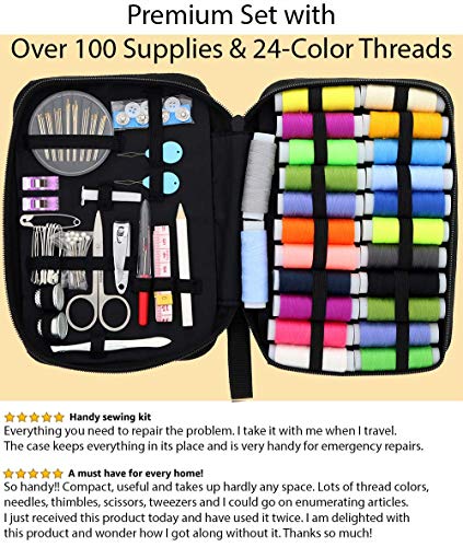 Vellostar Sewing KIT Premium Repair Set - Over 100 Supplies & 24-Color Threads, 30 Needles Set, Easy to USE Portable Mini Mending Button Travel Sew Kits, Sowing Stuff for Adults & Beginners, Giftable